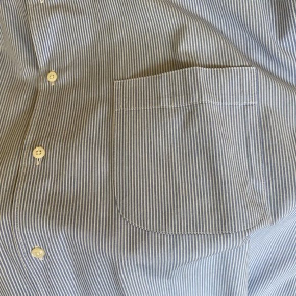 ALFANI * BLUE WHITE Stripe DRESS SHIRT * cufflinks * Chest Pocket * 16.5 * 32-33 - Picture 5 of 11